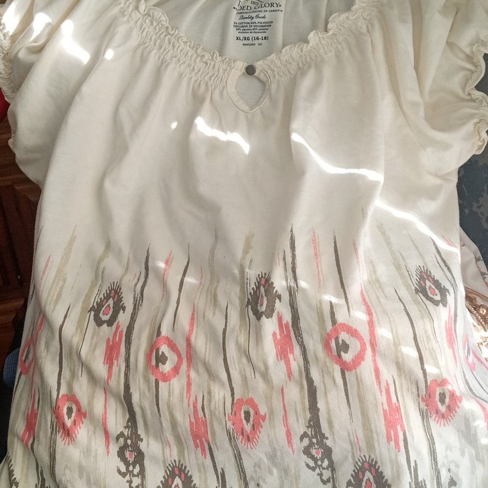 Faded Glory Cream Blouse with Pink and Gray Accents